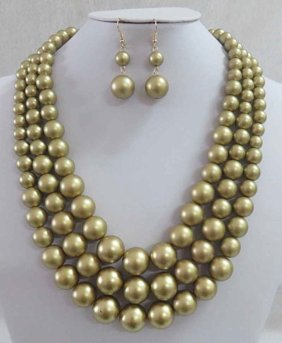3 STRAND MATTE GOLD PEARL NECKLACE SET( 593 MG )