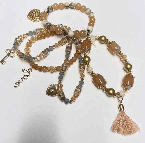 5 STRAND GOLD BROWN STRETCH CHARM BRACELETS ( 590 GBN )