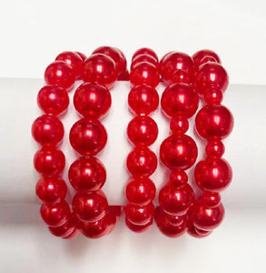 5 LAYER RED COLOR PEARL STRETCH BRACELET ( 556 RD )