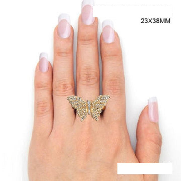 GOLD BUTTERFLY RING CLEAR STONES ( 2980 GDCLR )