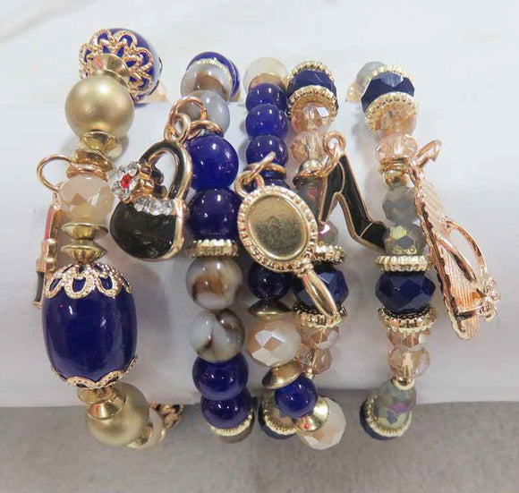 GOLD BLUE STRETCH BRACELETS BEAUTY CHARMS ( 5902 GBL )