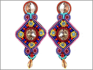 DARK MULTI COLOR SOUTACHE EARRINGS STONES ( 2278 ) - Ohmyjewelry.com