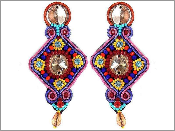 DARK MULTI COLOR SOUTACHE EARRINGS STONES ( 2278 ) - Ohmyjewelry.com