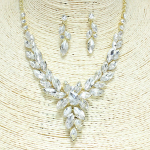 GOLD NECKLACE SET CLEAR STONES ( 0370 )