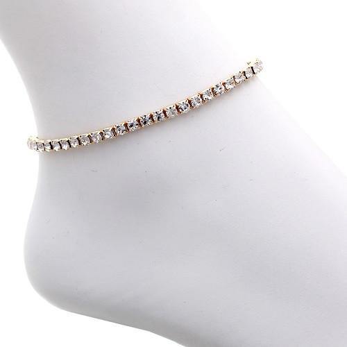 1 Line Rhinestone Gold Stretch Anklet ( 80871 GCL ) - Ohmyjewelry.com