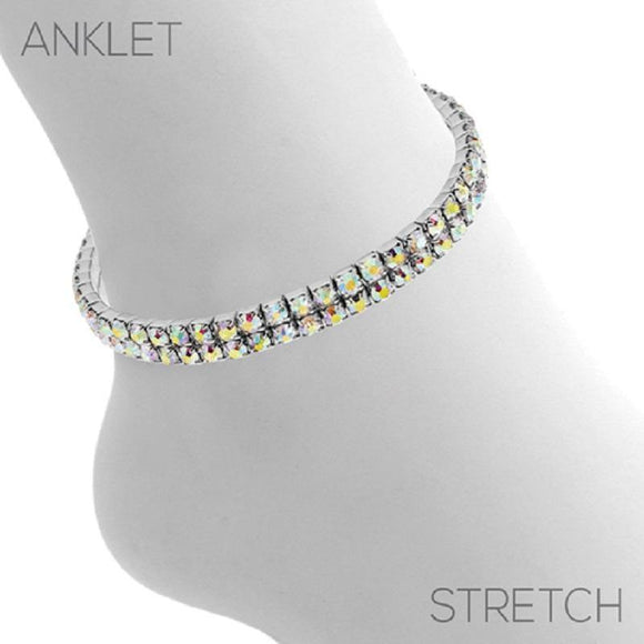 2 Line Rhinestone Silver AB Stretch Anklet ( 80872 ) - Ohmyjewelry.com