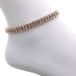 2 Line Gold Clear Rhinestone Stretch Anklet ( 80872 ) - Ohmyjewelry.com