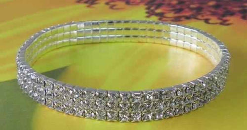 3 Line Rhinestone Silver Stretch Anklet ( 80873 SCL )