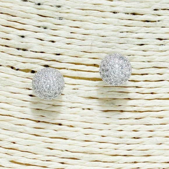 SILVER CUBIC ZIRCONIA CZ BALL STUD EARRINGS ( 0135 ) - Ohmyjewelry.com