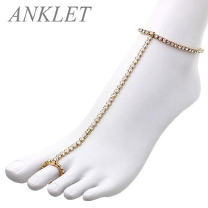 1 Line Rhinestone Gold Clear Stretch Anklet Chain - Ohmyjewelry.com