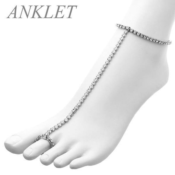 1 Line Rhinestone Silver Clear Stretch Anklet Chain ( 82550 ) - Ohmyjewelry.com