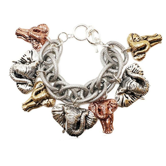 SILVER CHUNKY BRACELET MULTI COLOR ELEPHANTS ( 00488 ) - Ohmyjewelry.com