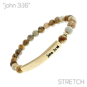 WORN GOLD 6mm BROWN STONE JOHN 3:16 STRETCH BRACELET