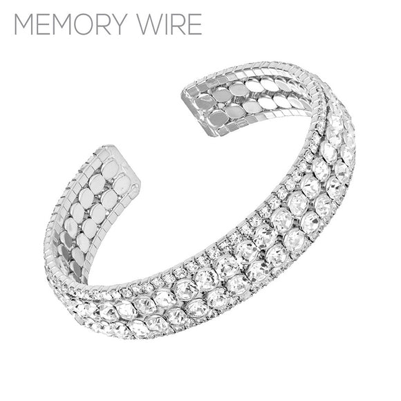 SILVER CUFF BRACELET CLEAR STONES ( 83503 CRS )