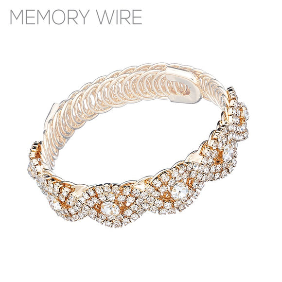 GOLD Clear Rhinestone Twisted Pattern Wire Bracelet Adjustable ( 83532 CRG )