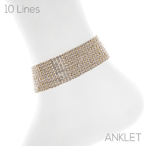 10 LINE GOLD ANKLET WITH CLEAR STONES ( 83735 )