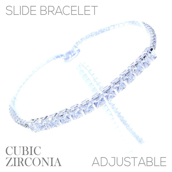 SILVER SLIDE BRACELET CLEAR CZ CUBIC ZIRCONIA STONES ( 83738 CRS )