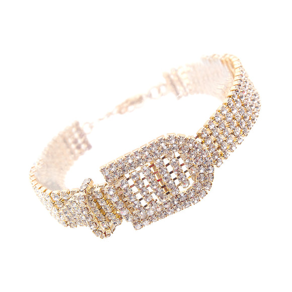 GOLD BUCKLE BRACELET CLEAR STONES ( 84149 CRG )