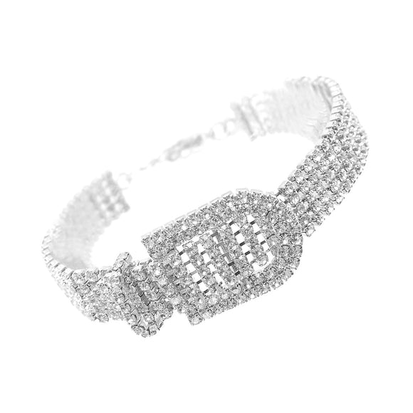 SILVER BUCKLE BRACELET CLEAR STONES ( 84149 CRS )