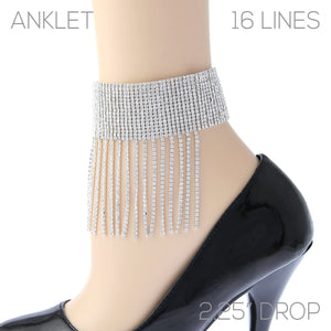 16 LINE SILVER ANKLET CLEAR STONES ( 84190 ACRS )