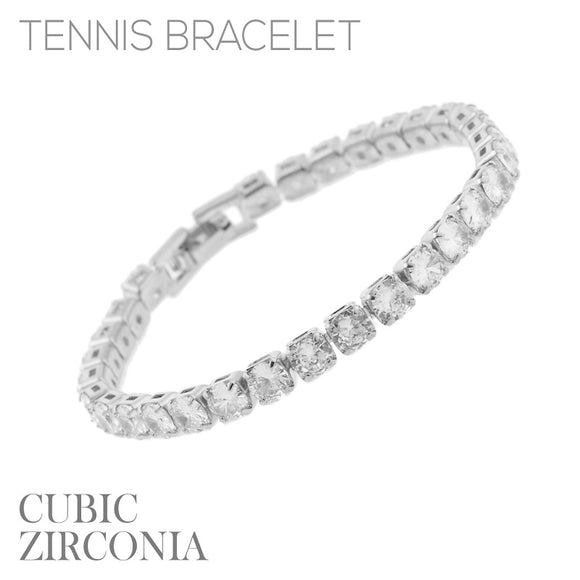 5 MM ROUND SILVER BRACELET CLEAR CZ CUBIC ZIRCONIA STONES ( 84260 CRS )