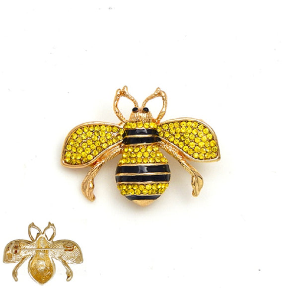 GOLD BLACK BEE BROOCH YELLOW RHINESTONES ( 2002 )