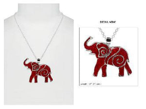 SILVER NECKLACE RED ELEPHANT PENDANT ( 2477 ASRD ) - Ohmyjewelry.com