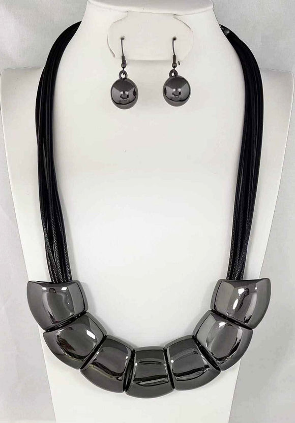 BLACK HEMATITE NECKLACE SET ( 4044 HEM )