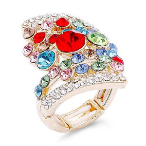 GOLD STRETCH RING MULTI COLOR STONES ( 2246 GDMT )