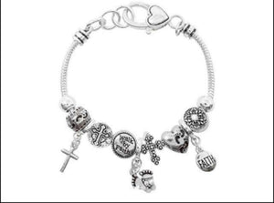 SILVER CHARM BRACELET WALK BY FAITH CROSS FEET CHARMS ( 09084 ASCRY ) - Ohmyjewelry.com