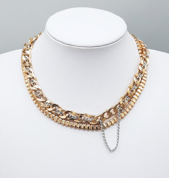 GOLD SILVER CHAIN NECKLACE SET ( 1543 GD )
