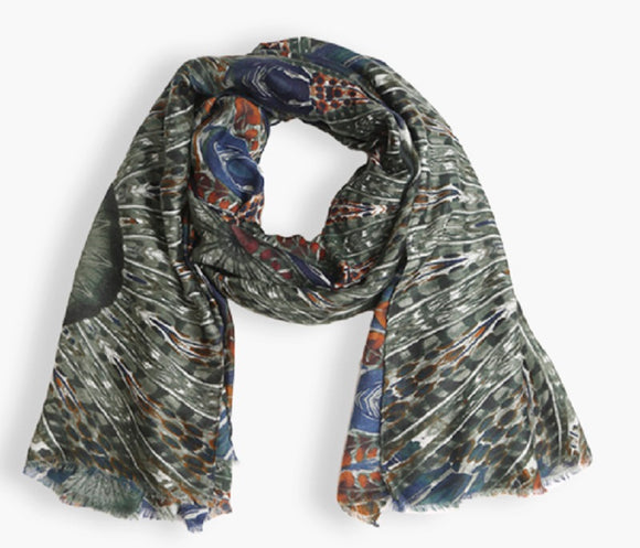 GREEN FEATHER PATTERNED SCARF ( 1401 GN )