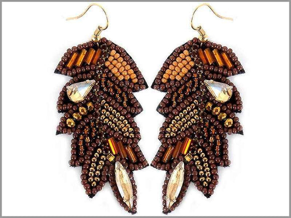 BROWN BEAD LEAF EARRINGS ( 2803 ) - Ohmyjewelry.com