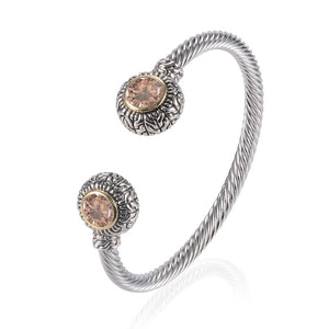 SILVER GOLD TWISTED CUFF BANGLE CHAMPAGNE STONES ( 1003 CH )