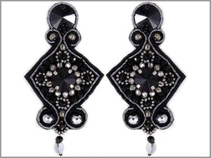 BLACK SOUTACHE EARRINGS STONES ( 2278 ) - Ohmyjewelry.com