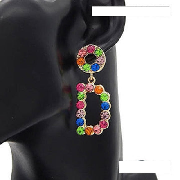 GOLD D EARRINGS MULTI COLOR STONES ( 3101 GDLMT )