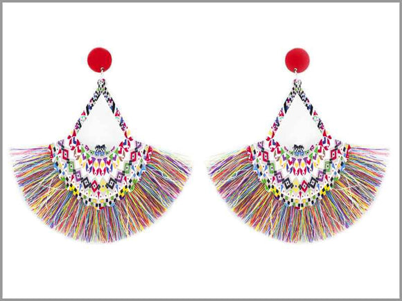 MULTI COLOR WOOD THREAD EARRINGS ( 3879 MT )