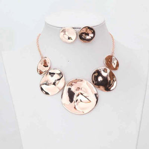 ROSE GOLD HAMMERED NECKLACE SET ( 3317 ) - Ohmyjewelry.com