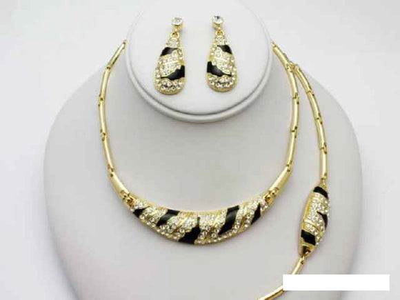 GOLD NECKLACE SET CLEAR STONES ( 11589 G )