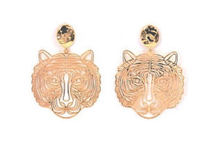 GOLD METAL TIGER HEAD EARRINGS ( 1343 GOL ) - Ohmyjewelry.com
