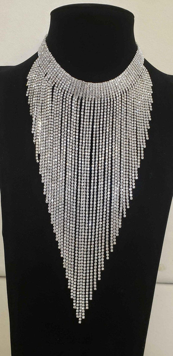 SILVER NECKLACE SET CLEAR STONES ( 3091 RHCRY ) - Ohmyjewelry.com