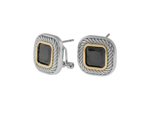 TWO TONED BLACK CZ CUBIC ZIRCONIA EARRINGS FRENCH POST ( 6522 ) - Ohmyjewelry.com