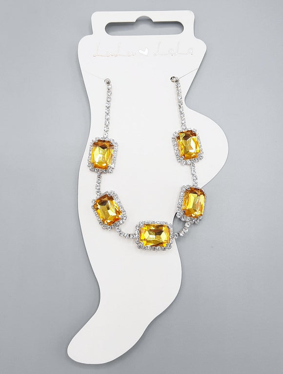 SILVER ANKLET CLEAR YELLOW STONES ( 1516 RHYEL )