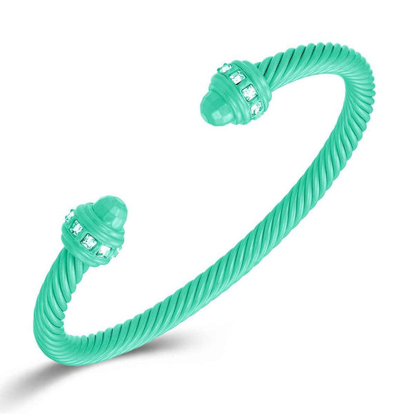 GREEN CABLE BRACELET CLEAR STONES ( 1330 GN )