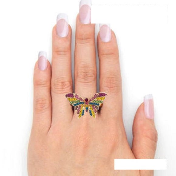 GOLD BUTTERFLY RING MULTI COLOR STONES ( 2980 GDLMT )