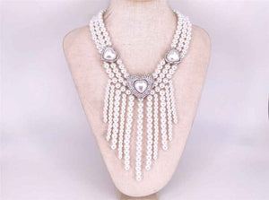 WHITE SILVER PEARL HEART NECKLACE SET ( 1302 RHWT )