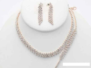 ROSE GOLD NECKLACE SET CLEAR STONES BRACELET ( 18310 RG )