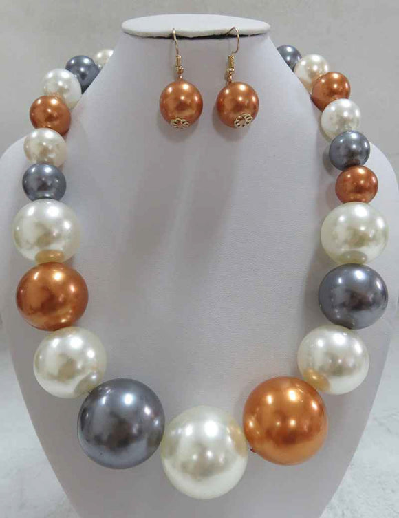 BROWN MULTI COLOR PEARL NECKLACE SET (602 BNMT )