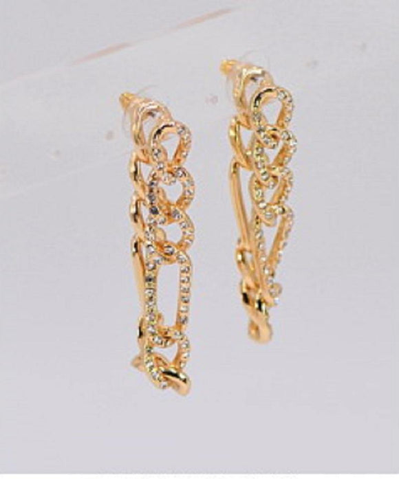 GOLD DANGLING CHAIN EARRINGS CLEAR STONES ( 1462 GLCRY ) - Ohmyjewelry.com
