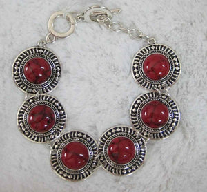 SILVER BRACELET RED STONES